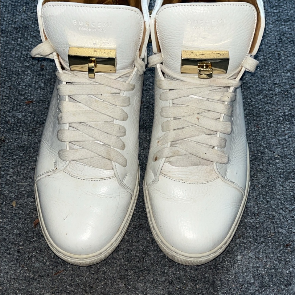Buscemi White Sneakers with Gold Hardware